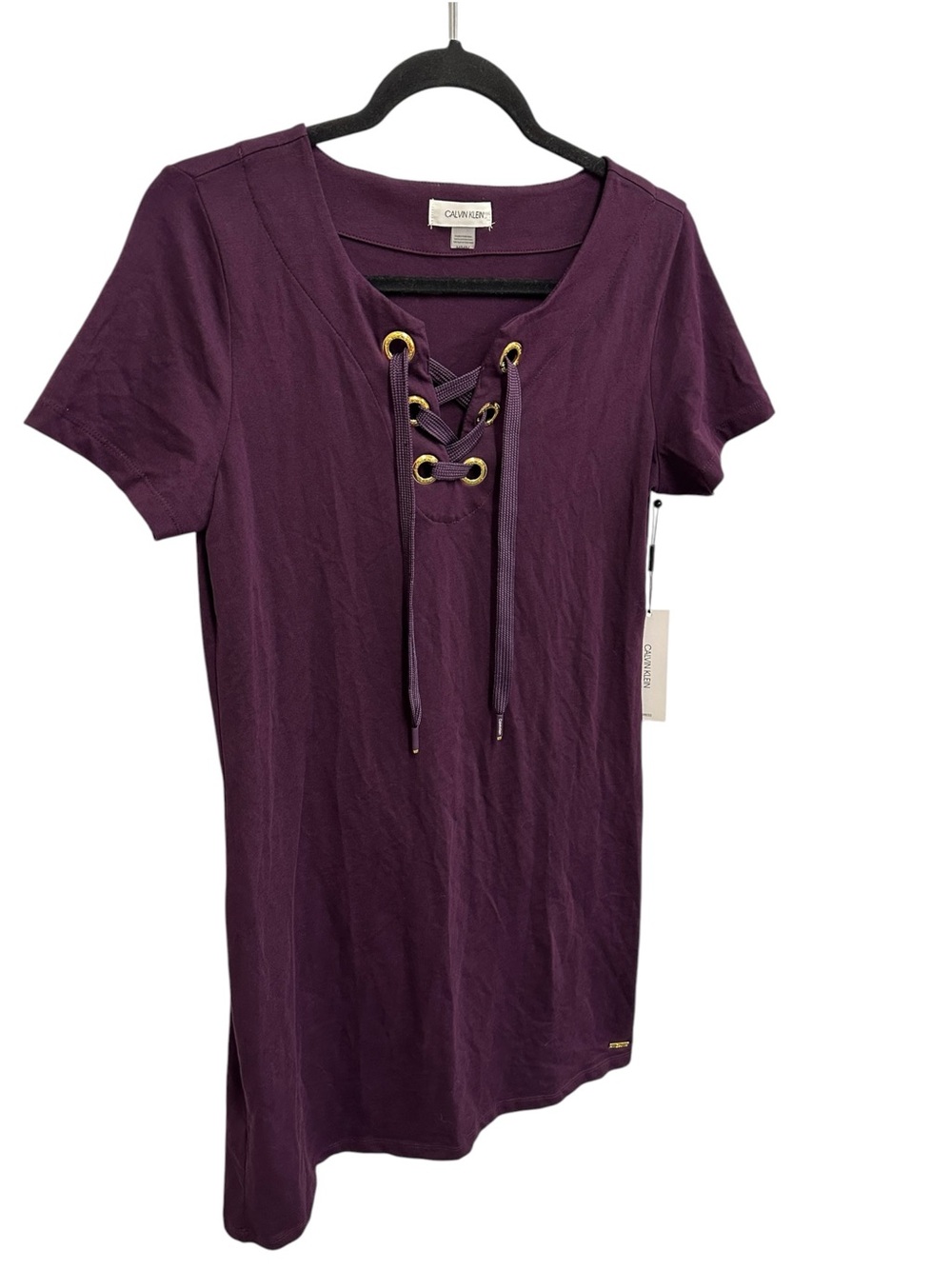 Calvin Klein plum purple lace up front dress with drawstring tie Size M NEW - Picture 3 of 12